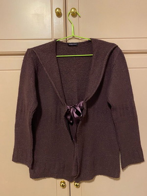 Woolnet knitted cardigan like new, purple, size M-L with front tie
