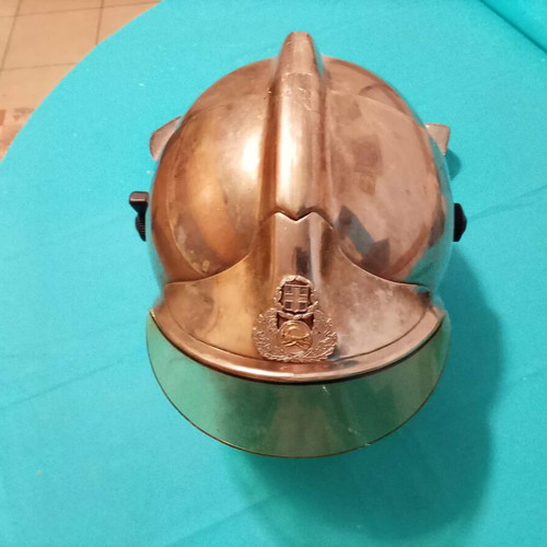 Firefighter helmet 1982 French model MSA-F1 chrome first generation