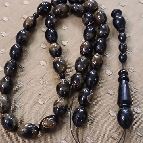 Worry beads black coral used, 33 beads, high-strength cord