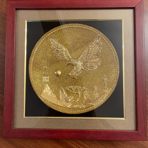 Youbide embossed lacquer art panel 31x31 cm with 24K gold foil new