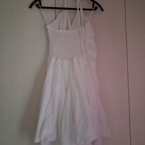 White summer dress holter neck with embroidery, like new, size M