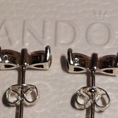 Pandora bow stud earrings with pink zirconia