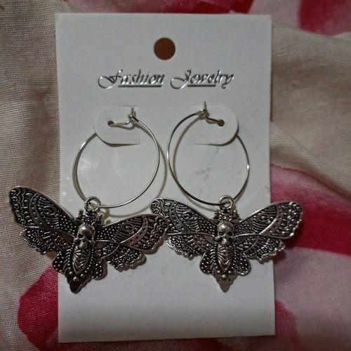 Skull Butterfly Earrings new, silver tone, gothic style