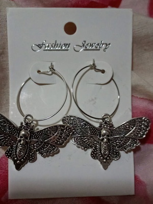 Skull Butterfly Earrings new, silver tone, gothic style