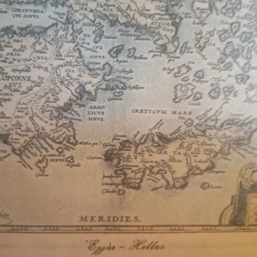 Engraving map of Greece used, wooden frame with glass 28x37