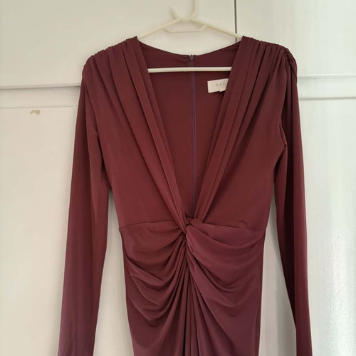 Nash maxi dress burgundy small like new with deep neckline and slit
