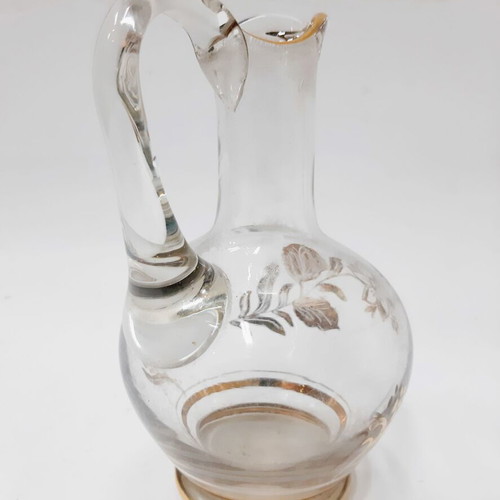 Vintage glass jug with golden floral motif, like new, 1960s