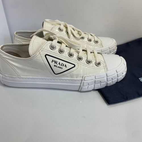 Prada leather Cassetta Wheel sneakers used, beige, size 38.5