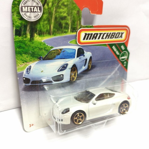 Matchbox diecast Porsche Cayman car, white pearl, 1:64 scale, 2018