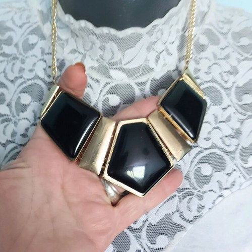 Choker necklaces like new with black ornaments, mother-of-pearl flowers and hearts