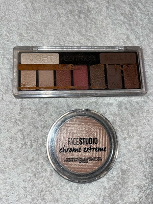 Catrice and Maybeline eyeshadows and highlighter used slightly