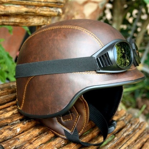 Motorcycle helmet brown matte military replica USA army with goggles