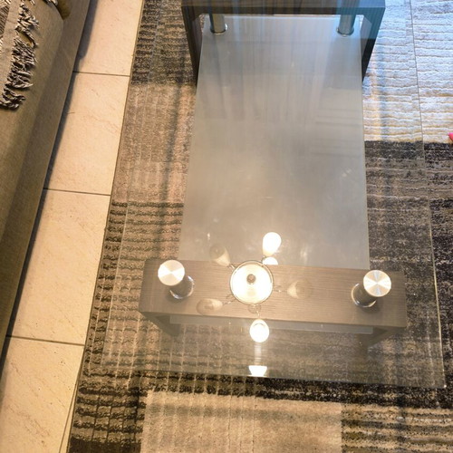 Modern coffee table used, glass and wood, 100x60x42 cm