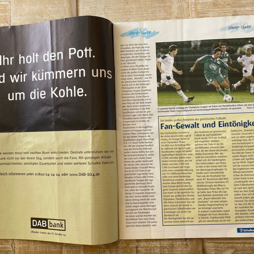 FC Schalke 04 vs Panathinaikos FC authentic Champions League program 2001 used
