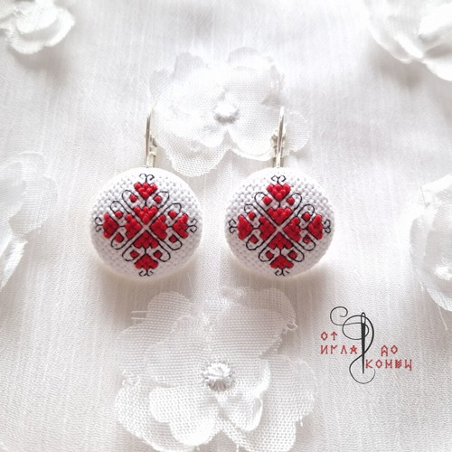 Earrings with embroidery, new, stainless steel parts
