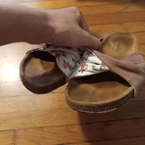 Floral Pink Suede Slippers