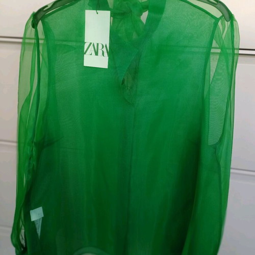Zara transparent green shirt with bow new XXL