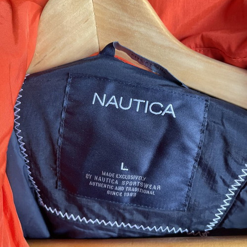 Nautica waterproof orange jacket with reflective lines
