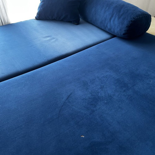 Student living room furniture set like new, blue velvet corner sofa