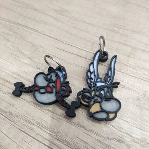 3D Printed Asterix and Obelix Keychain Set new, multicolor