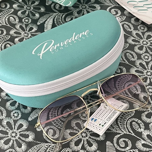 Pervedere sunglasses with gold metal frame and tinted lenses new