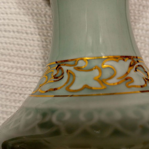 Vintage ceramic vase from North Korea with gold accents