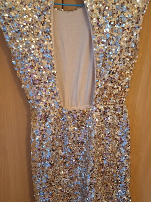 Short dress with sequins new, beige, one size