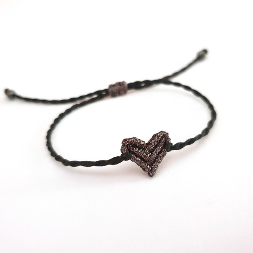 Mini heart macrame bracelet metallic anthracite with hematite stones new