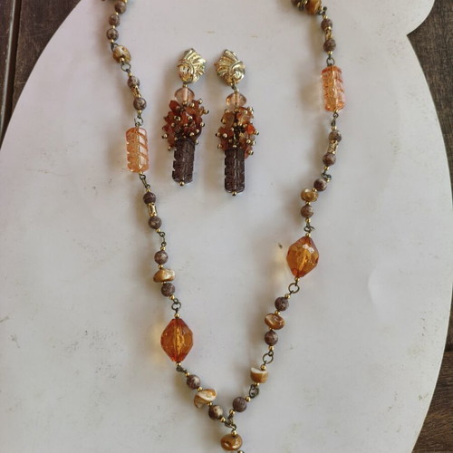 Vintage jewelry set 80s like new, brown and gold