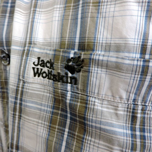 Jack Wolfskin men's beige check shirt, XL, short sleeve
