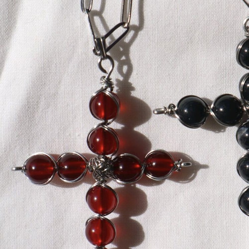Gothic/grunge necklace with steel cross new, handmade