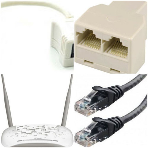 Phone and computer accessories used, cables, modem, filters included
