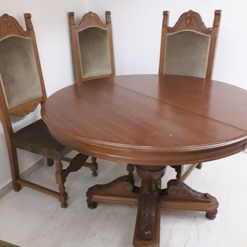 Round wooden dining set with 6 chairs classic style