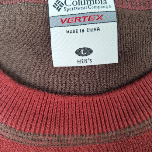 Columbia Vertex men's knit sweater L, red with grey and brown details
