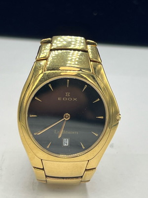 Edox Les Belmonts Date unisex watch like new, black and gold