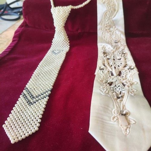 Handmade women's ties, pearl necklace tie and satin lace tie