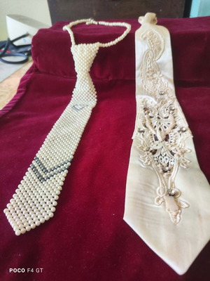 Handmade women's ties, pearl necklace tie and satin lace tie