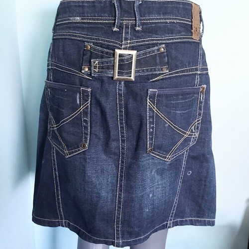 Ekseption denim skirt used with buttons, faded effect, leather emblem