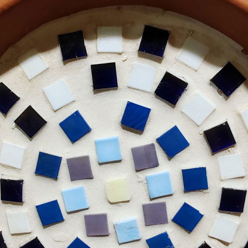 Domi handmade ceramic plate with glass mosaic and wooden honey spoon