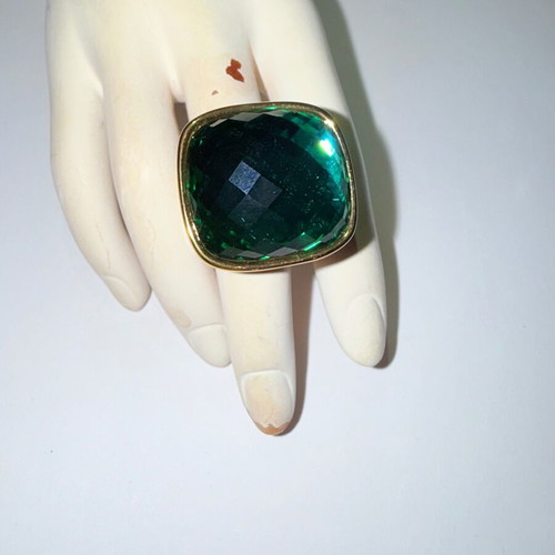 Disco cocktail emerald ring gold plated, new