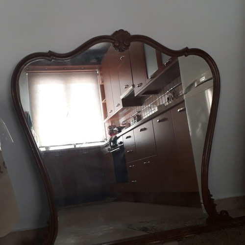 Wooden carved mirror used 98x98 cm with support base