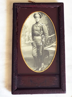 Antique photo of Russian military officer in wooden frame used
