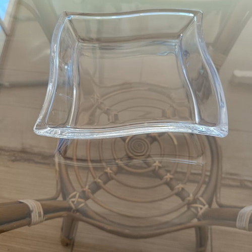 Glass decorative bowl, square design with wavy sides