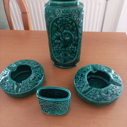 Set of clay vessels vase, two ashtrays and pencil holder new