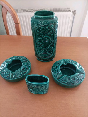 Set of clay vessels vase, two ashtrays and pencil holder new