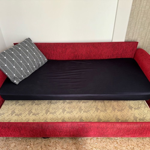 Sofa bed 4-seater used, red