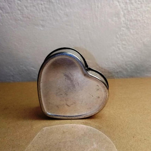Vintage silver plated baptism box used, heart shape 6x6 cm