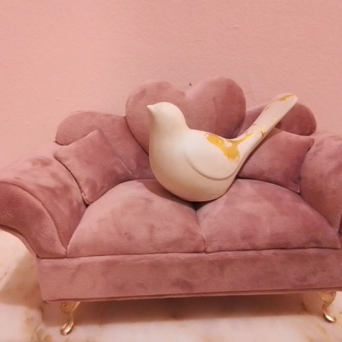 Plaster Birds New, Set of 2, 11cm with Gold Decorations