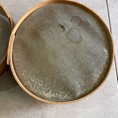 Old handmade sieves used, 1930s era, set of 2