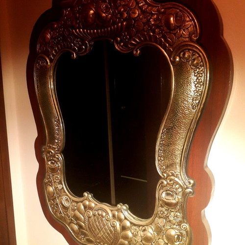 Silver handmade mirror 950 grade with wooden back, like new